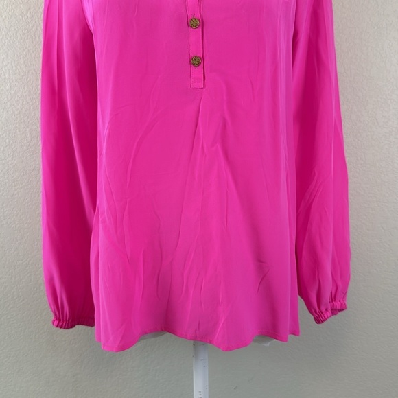 Lilly Pulitzer 100% Silk Pink Long Sleeve Buttoned Blouse Size XS - Picture 3 of 8